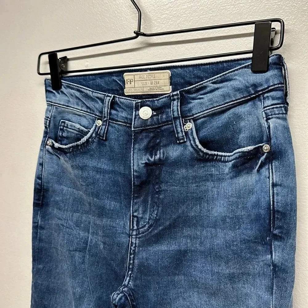 Free People Jeans Denim High Rise Stretch Skinny Distressed Jean Blue Size 26 R